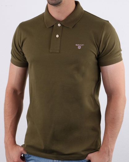 Gant – Poloshirt mit Kontrastkragen in Khaki