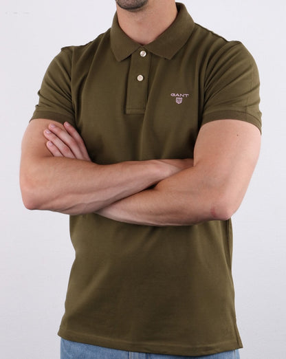 Gant – Poloshirt mit Kontrastkragen in Khaki