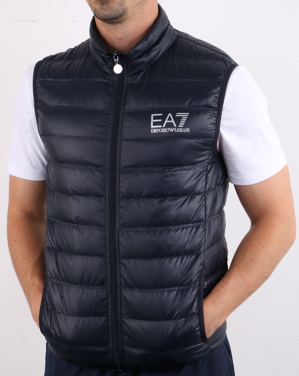 Emporio Armani – EA7 Core – Daunenweste mit Reißverschluss und Logo, Nachtblau