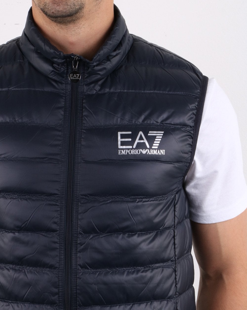 Emporio Armani – EA7 Core – Daunenweste mit Reißverschluss und Logo, Nachtblau