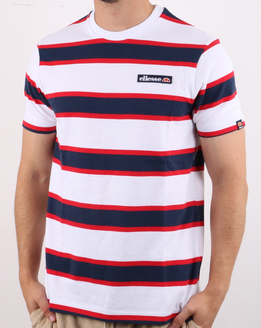 Ellesse Stripe T Shirt White/Navy/Red