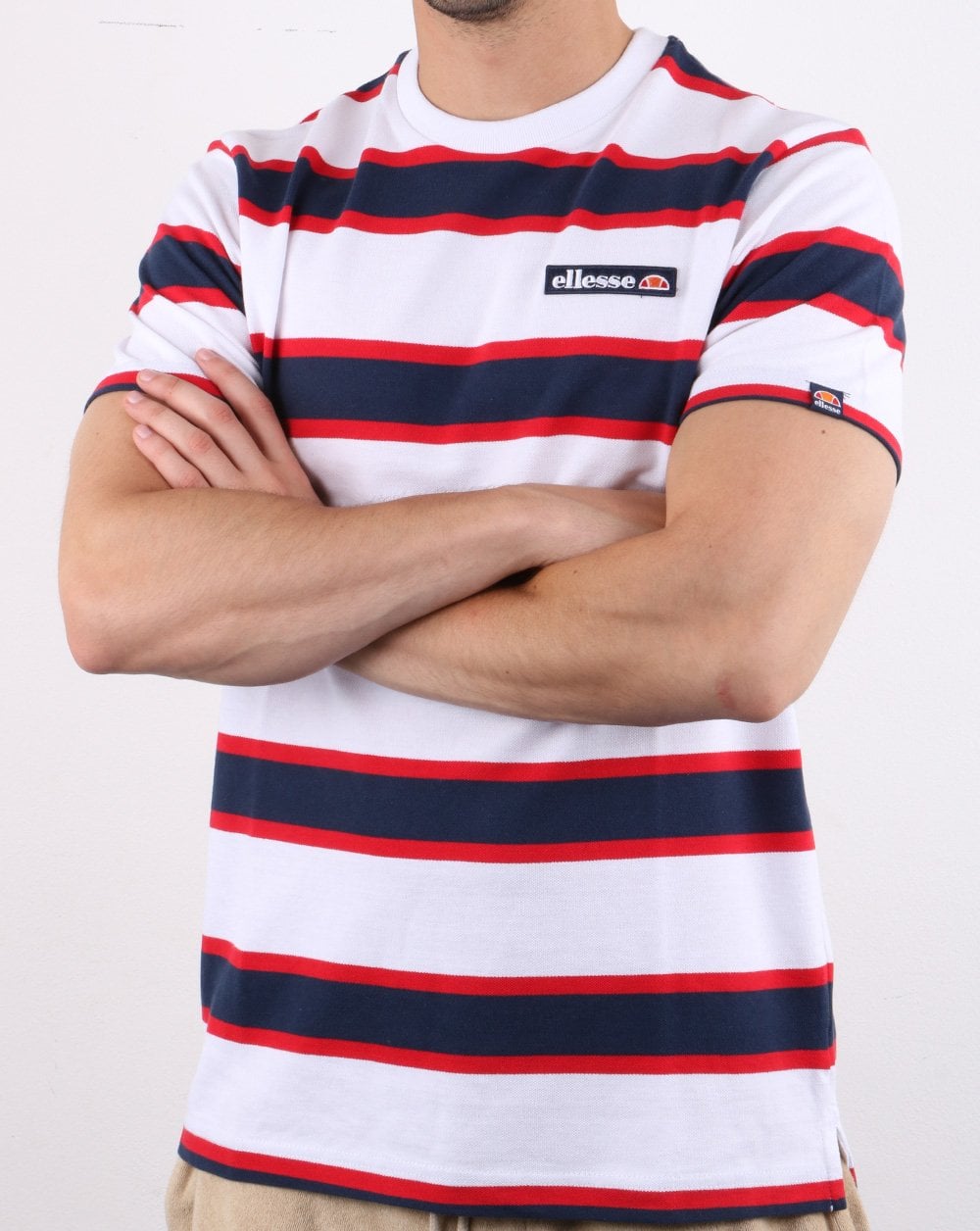 Ellesse – Gestreiftes T-Shirt, Weiß/Marineblau/Rot