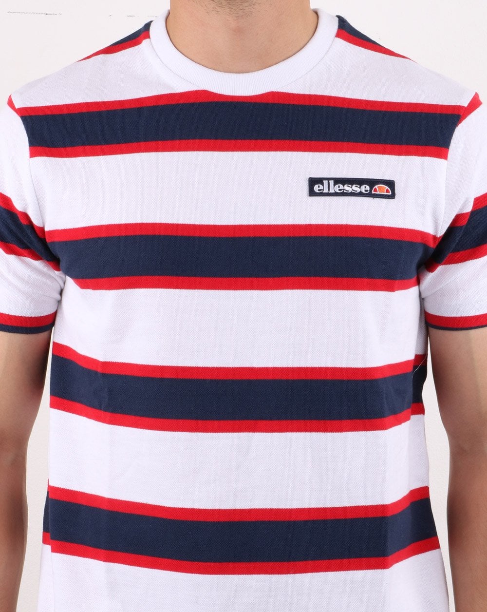 Ellesse Stripe T Shirt White/Navy/Red