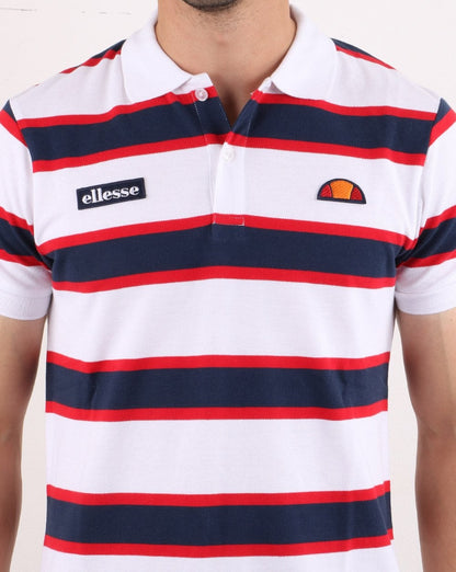 Ellesse – Poloshirt mit kräftigen Streifen, Weiß/Marineblau/Rot