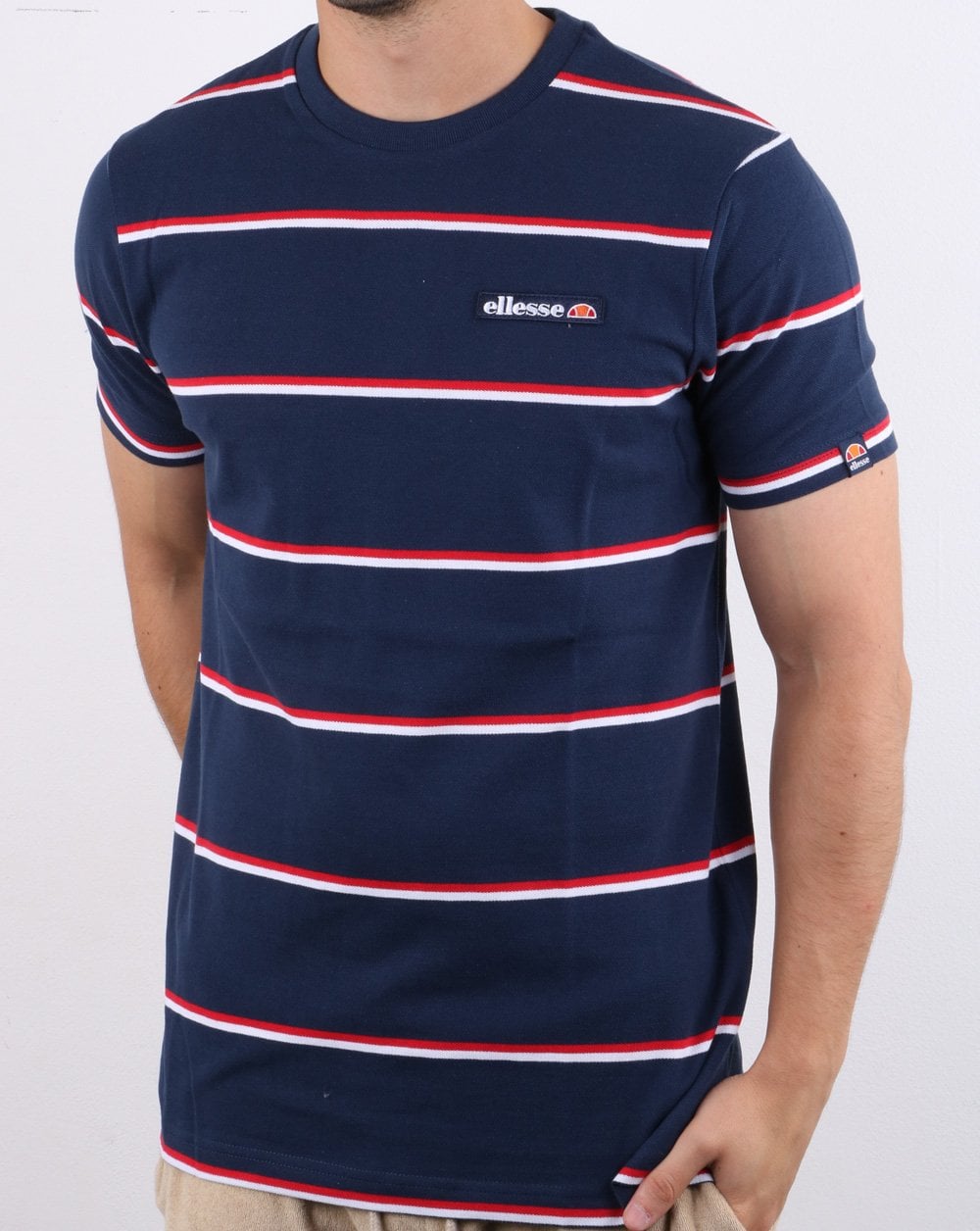 Ellesse – T-Shirt mit Doppelstreifen, Marineblau