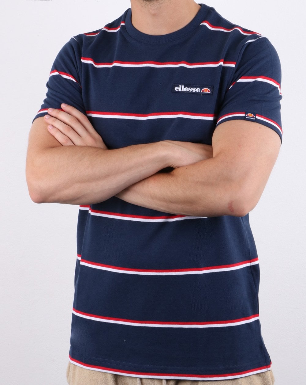 Ellesse – T-Shirt mit Doppelstreifen, Marineblau