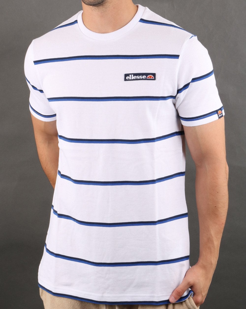 Ellesse Twin Stripe T Shirt White - Blue