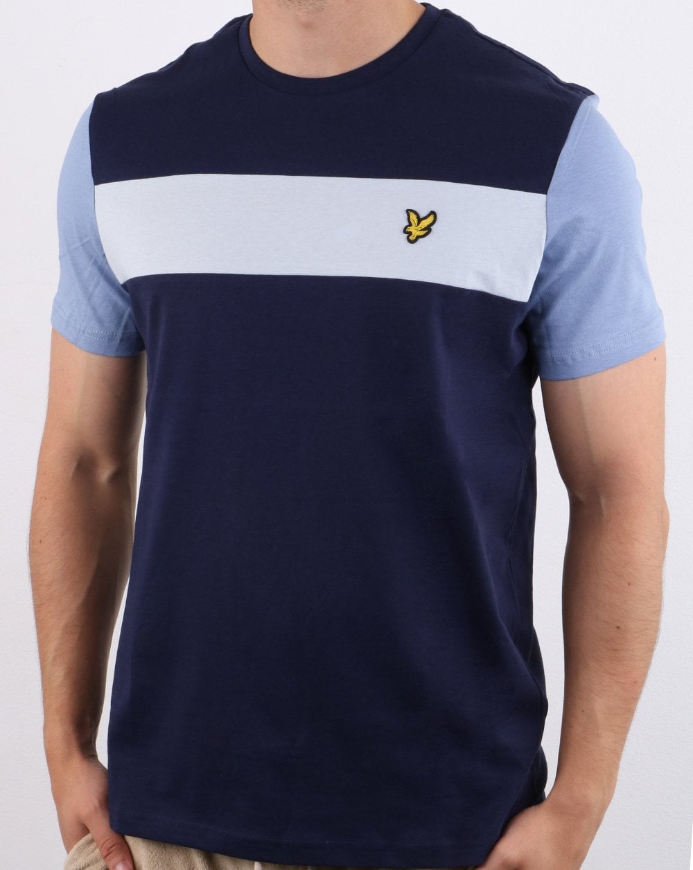 Lyle And Scott – T-Shirt mit Panel-Muster in Marineblau