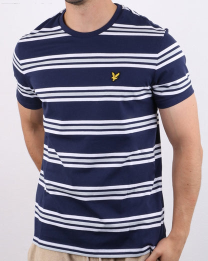 Lyle And Scott – T-Shirt mit mehrfarbigen Streifen in Marineblau