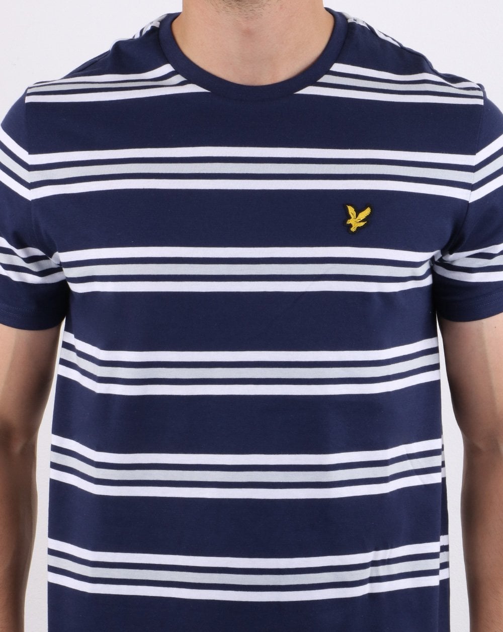 Lyle And Scott – T-Shirt mit mehrfarbigen Streifen in Marineblau