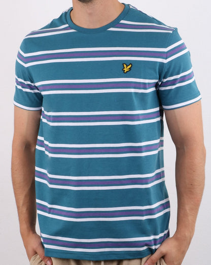 Lyle And Scott – T-Shirt mit mehrfarbigen Streifen in Blaugrün