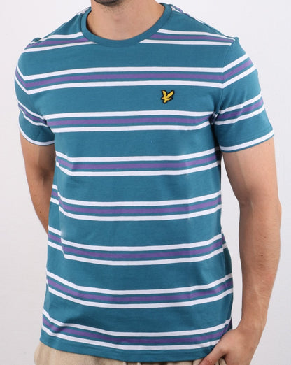 Lyle And Scott – T-Shirt mit mehrfarbigen Streifen in Blaugrün
