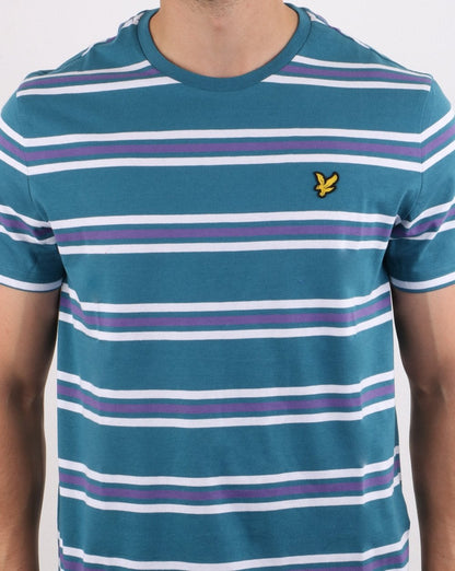 Lyle And Scott – T-Shirt mit mehrfarbigen Streifen in Blaugrün