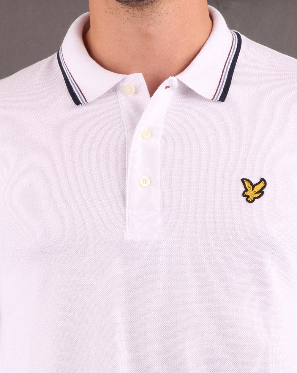 Lyle And Scott Langärmliges Poloshirt mit Streifenmuster, Weiß/Marineblau