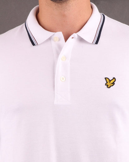 Lyle And Scott Langärmliges Poloshirt mit Streifenmuster, Weiß/Marineblau