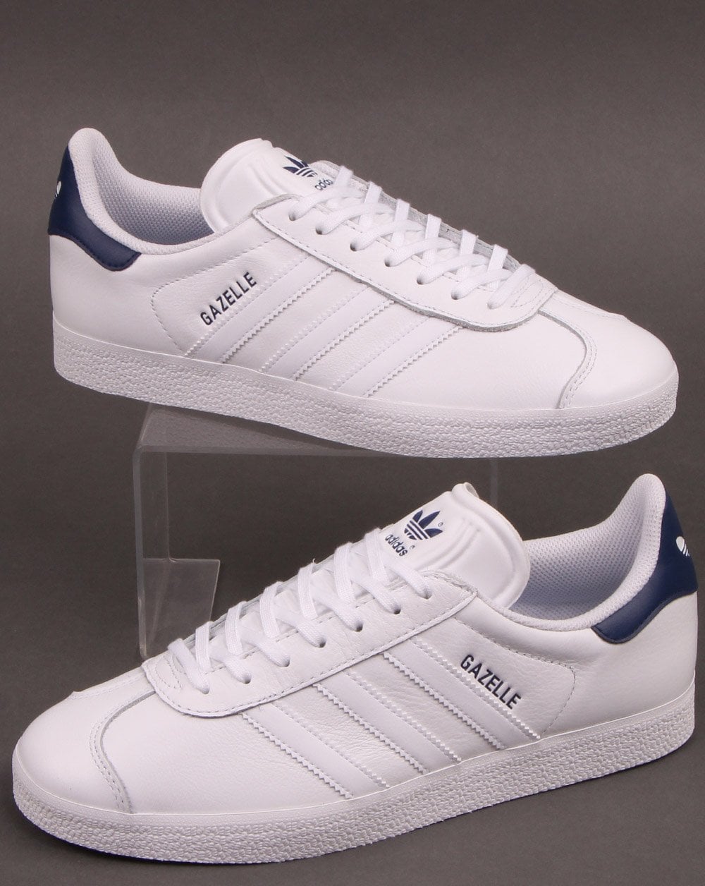 Adidas Gazelle Leder-Sneaker Weiß/Marineblau