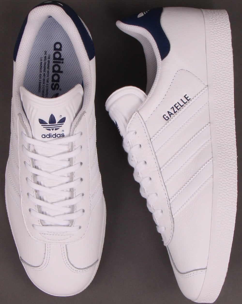 Adidas Gazelle Leather Trainers White/Navy