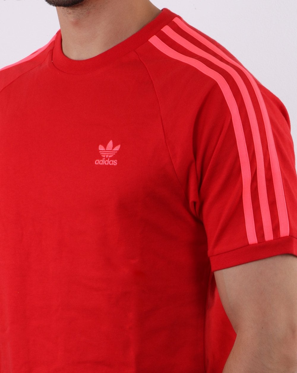 Adidas Originals 3 Stripe T Shirt Scarlet Red