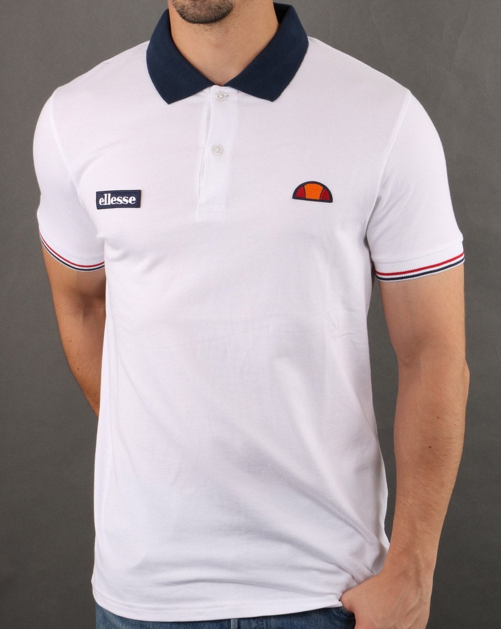 Ellesse Contrast Polo Shirt Weiß-Marineblau