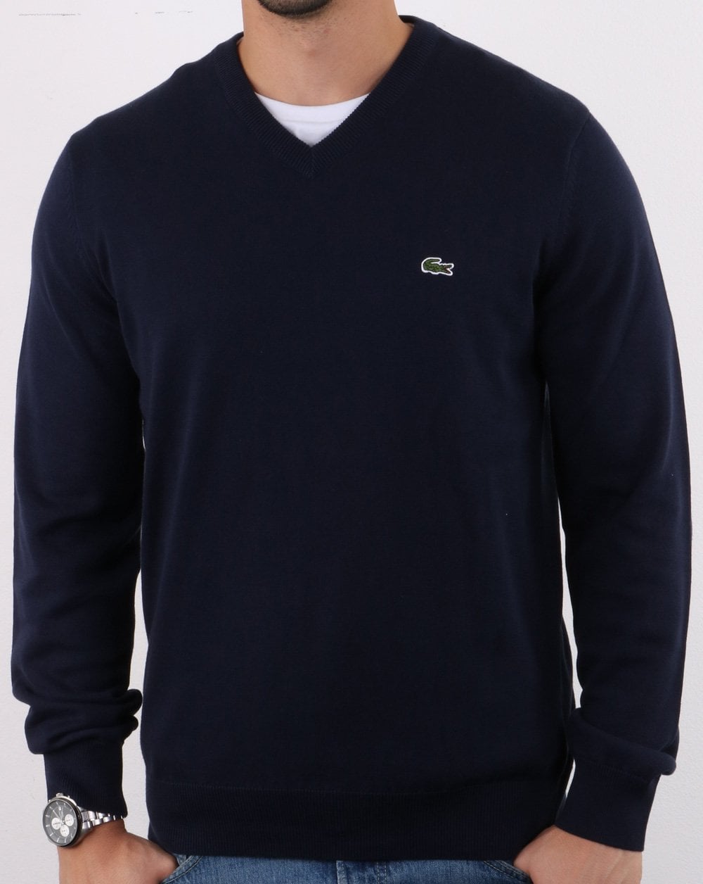Lacoste – Pullover mit V-Ausschnitt, Marineblau