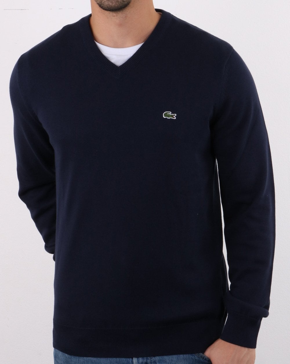 Lacoste – Pullover mit V-Ausschnitt, Marineblau