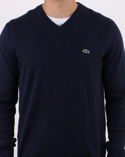 Lacoste – Pullover mit V-Ausschnitt, Marineblau