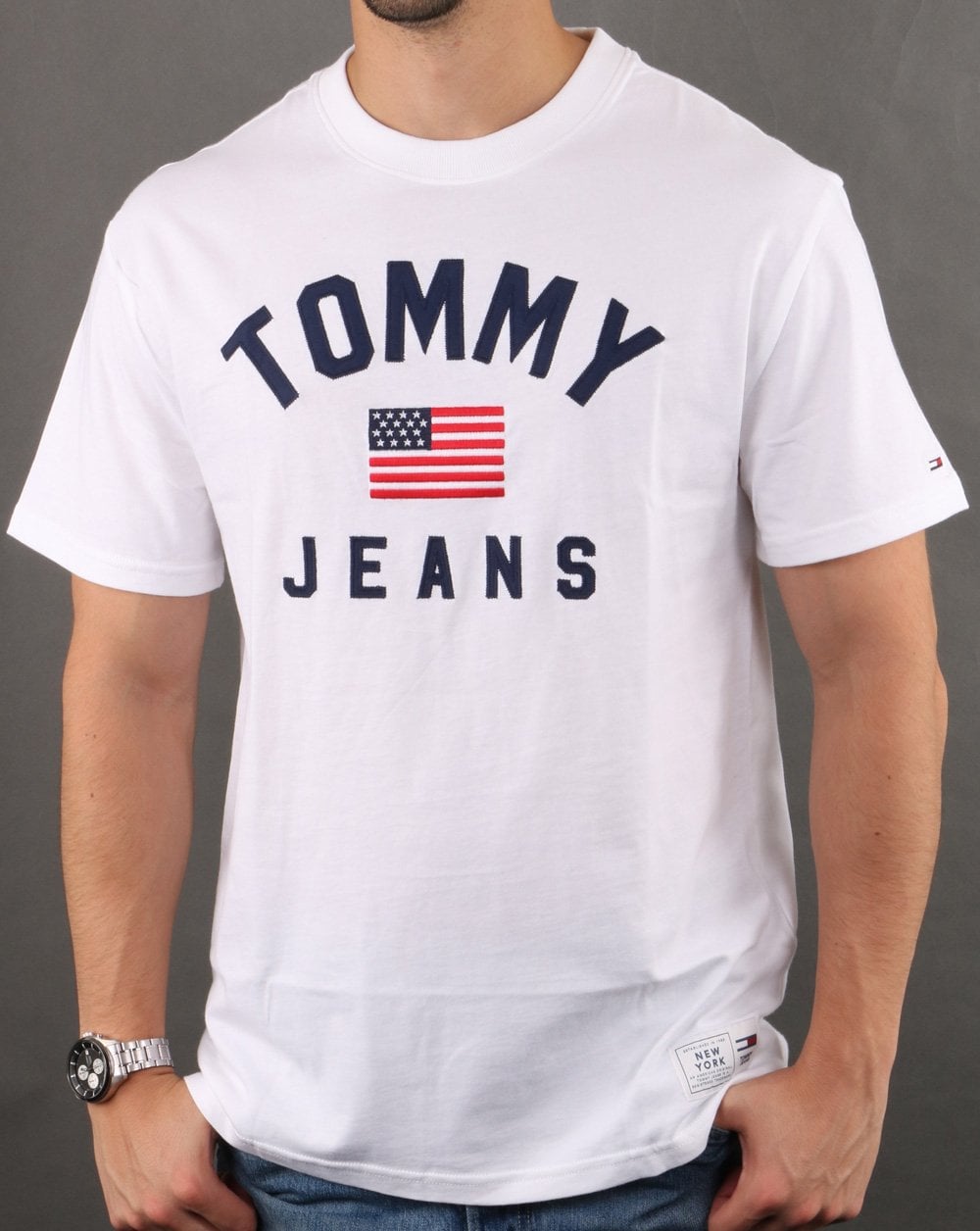 Tommy Hilfiger T-Shirt mit USA-Flagge, Weiß
