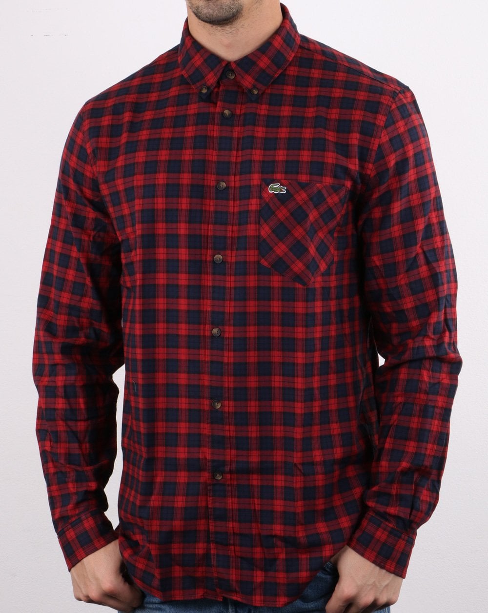 Lacoste Karohemd Marineblau/Rot