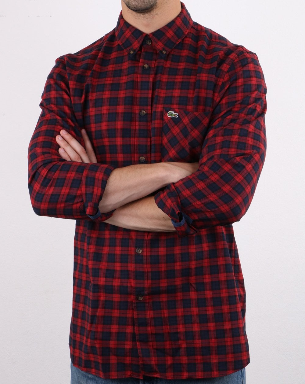 Lacoste Karohemd Marineblau/Rot