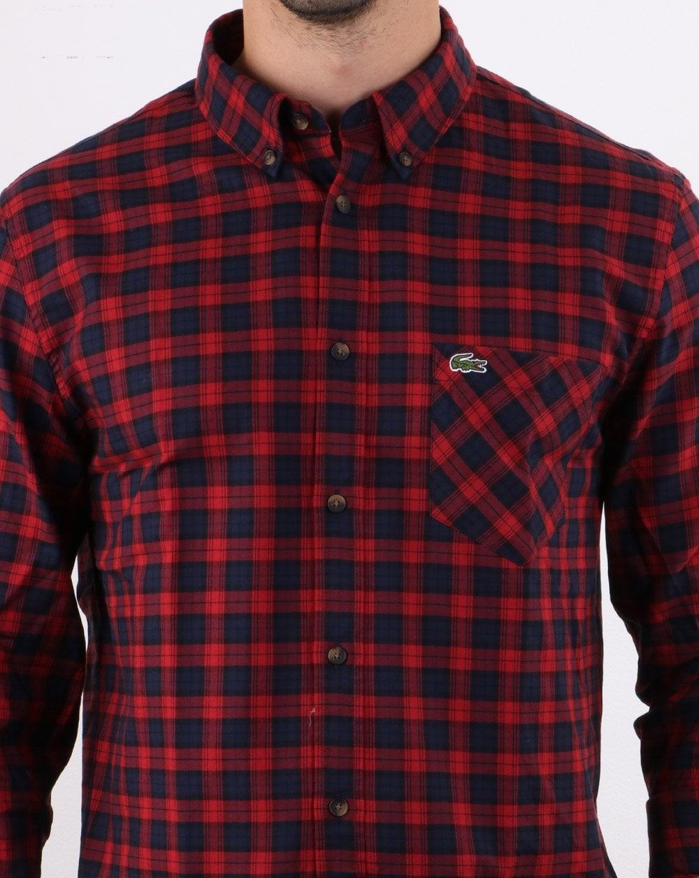 Lacoste Karohemd Marineblau/Rot