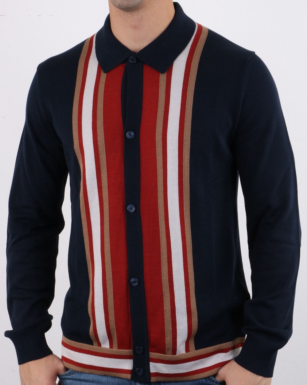 Ben Sherman – Langärmliges Mod-Poloshirt in Dunkelmarineblau