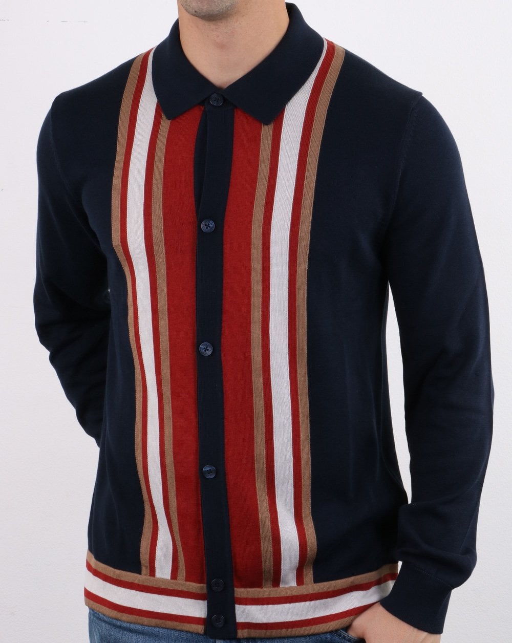 Ben Sherman – Langärmliges Mod-Poloshirt in Dunkelmarineblau