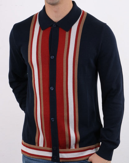 Ben Sherman – Langärmliges Mod-Poloshirt in Dunkelmarineblau