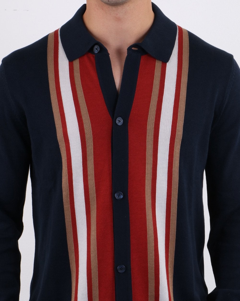Ben Sherman – Langärmliges Mod-Poloshirt in Dunkelmarineblau