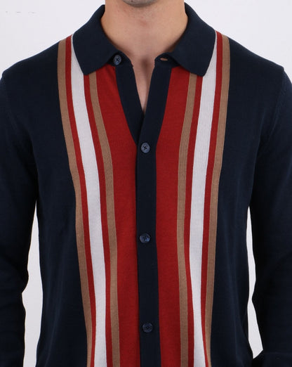 Ben Sherman – Langärmliges Mod-Poloshirt in Dunkelmarineblau