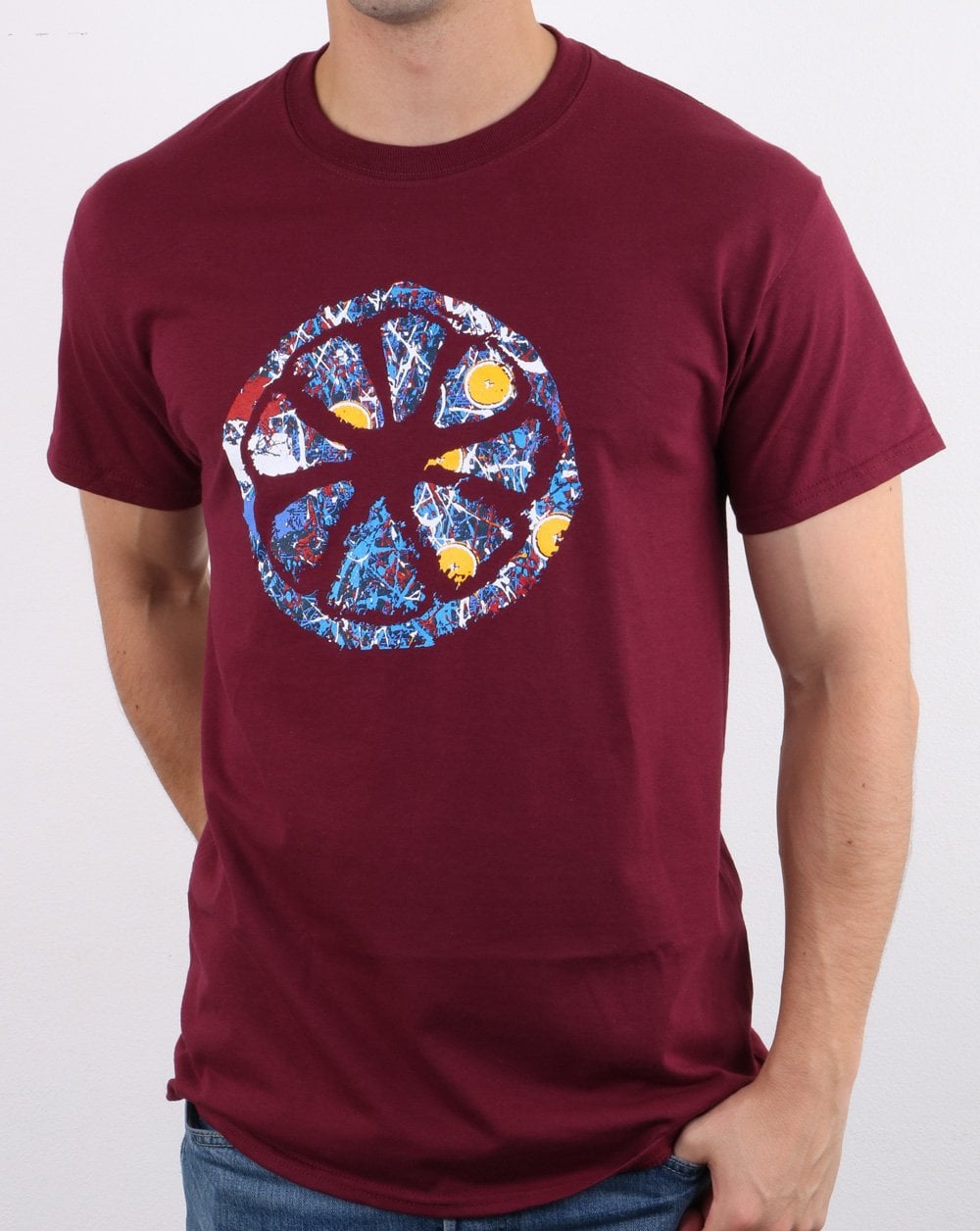 80er Casual Classics Jackson Pollock Nr. 5 T-Shirt Weinrot