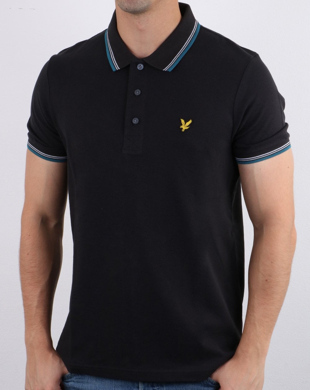 Lyle And Scott Tipped Polo Shirt Black/Petrol