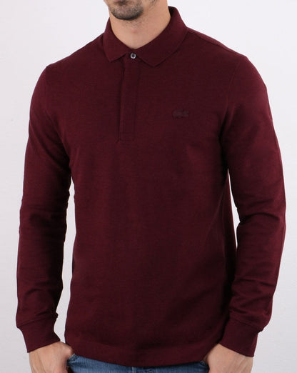 Lacoste Langarm-Poloshirt, tiefes Burgunderrot
