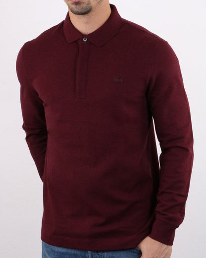 Lacoste Langarm-Poloshirt, tiefes Burgunderrot