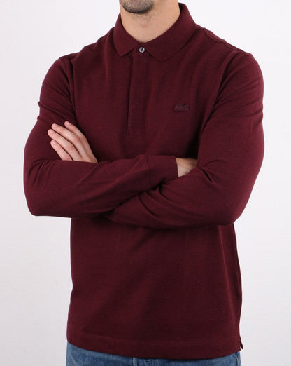 Lacoste Langarm-Poloshirt, tiefes Burgunderrot