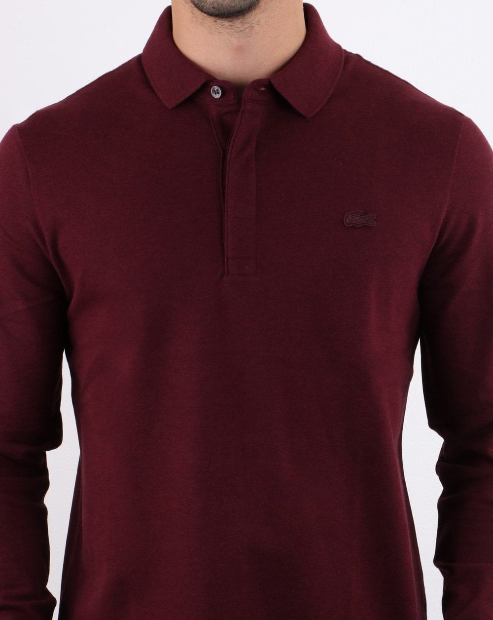 Lacoste Langarm-Poloshirt, tiefes Burgunderrot