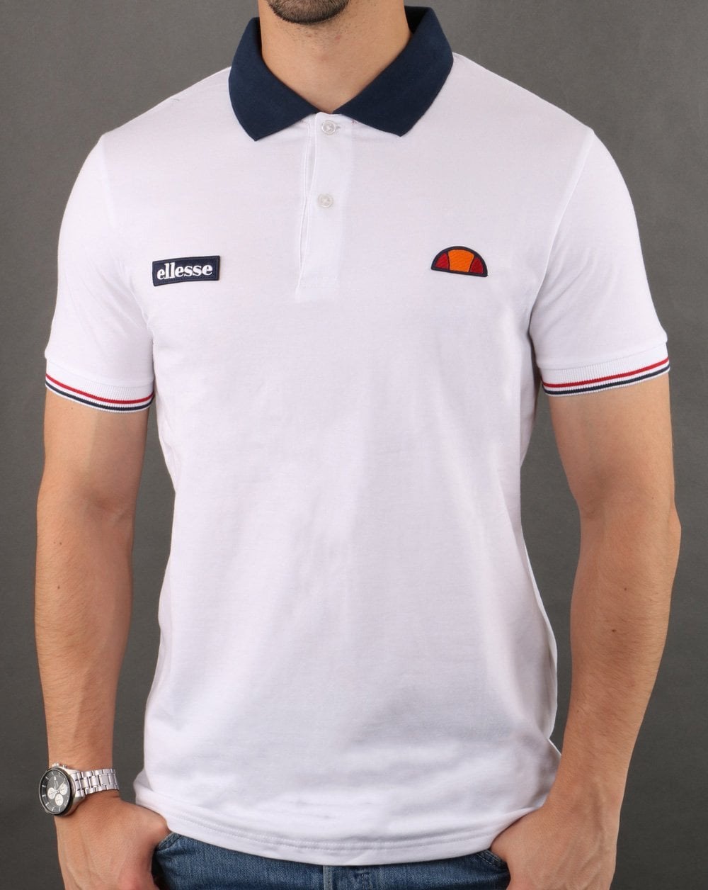Ellesse Contrast Polo Shirt Weiß-Marineblau