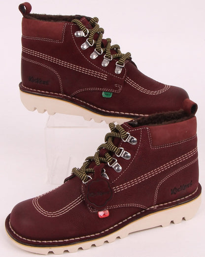 Kickers Kick Hi Winterstiefel aus Leder in Burgunderrot