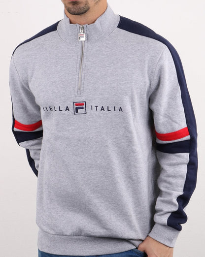 Fila Vintage – Romolo – Sweatshirt mit 1/4-Reißverschluss, Hellgrau meliert