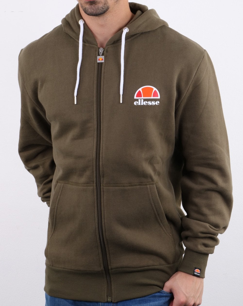 Ellesse – Kapuzenjacke mit durchgehendem Reißverschluss in Khaki