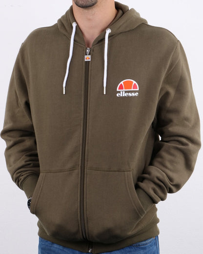 Ellesse – Kapuzenjacke mit durchgehendem Reißverschluss in Khaki