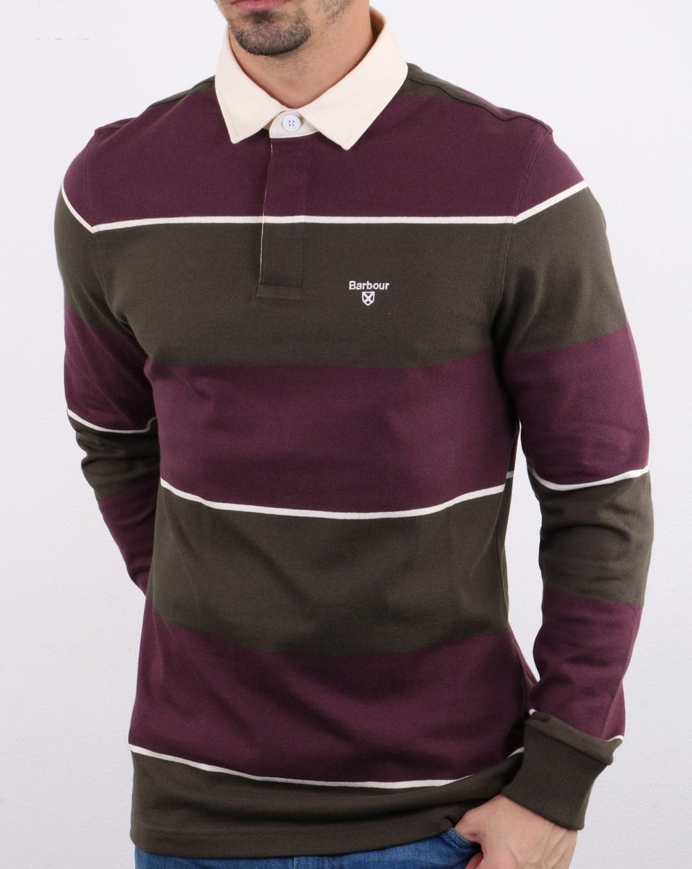 Barbour Lark Stripe Rugby Shirt Maroon / Green
