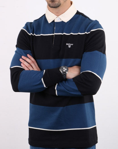 Barbour – Lark – Gestreiftes Rugby-Shirt in Marineblau