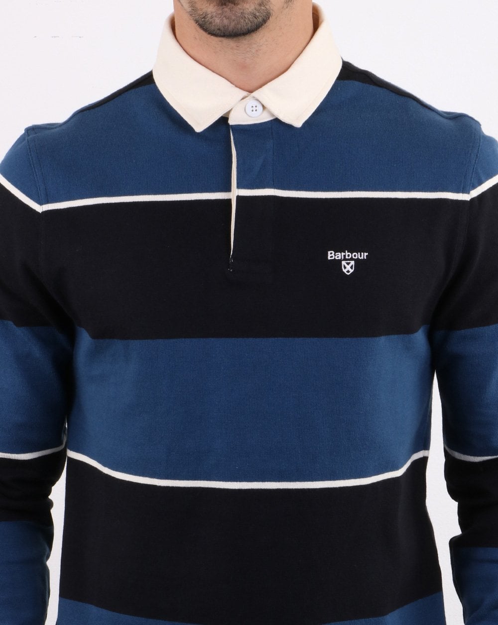 Barbour – Lark – Gestreiftes Rugby-Shirt in Marineblau