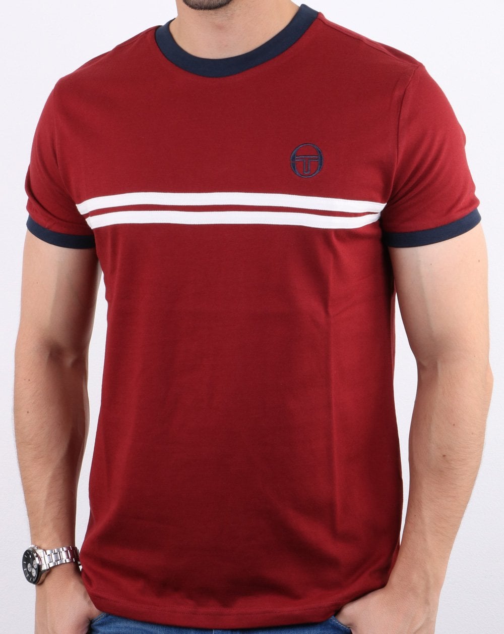 Sergio Tacchini Supermac T-Shirt Burgunderrot/Marineblau